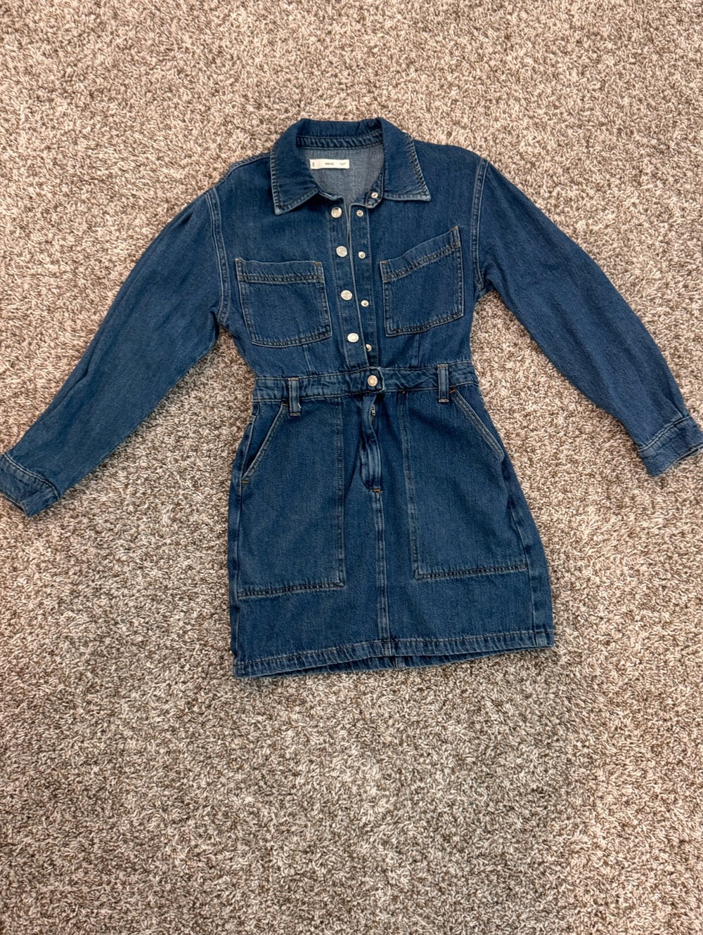 Mango Denim Shirt Dress with Drawstring Waist - Blue